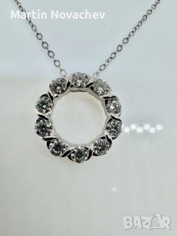 Сребърно колие с мойсанит (Диамант) 1 карат, снимка 3 - Колиета, медальони, синджири - 53820692