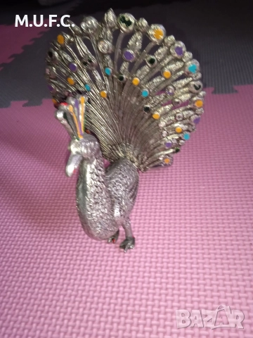 Посребрен Паун Ар Деко 1930-40, снимка 9 - Антикварни и старинни предмети - 52591586