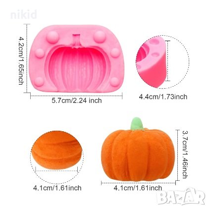 3D тиква Halloween Хелоуин 2 части силиконов молд форма декорация торта фондан шоколад свещ гипс, снимка 3 - Форми - 23011986