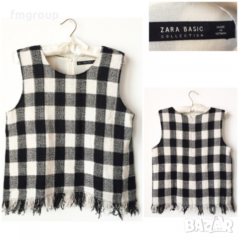 Дамска блуза ЗАРА ZARA чертно и бяло букле, снимка 3 - Тениски - 36141428