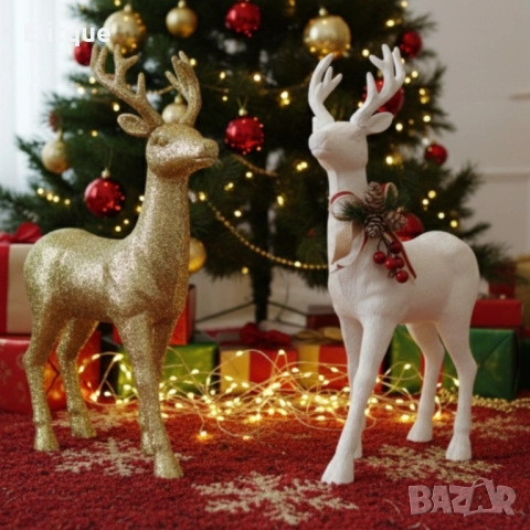 Декоративен Коледен eлен – Златист или бял, с празнични детайли