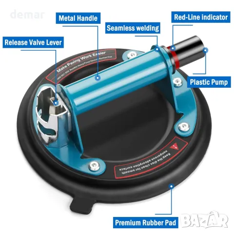 Вендузи за стъкло, комплект от 2 броя с метална дръжка, 20 см, товароносимост 220 кг, сини, снимка 2 - Други стоки за дома - 49990911