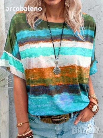 Дамска тениска с къс ръкав в европейски и американски градиентен контрастен цвят, 10цвята , снимка 11 - Тениски - 40114275