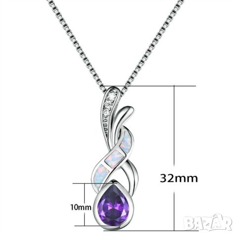 Елегантно колие с аквамарин и опали, снимка 2 - Колиета, медальони, синджири - 42531464