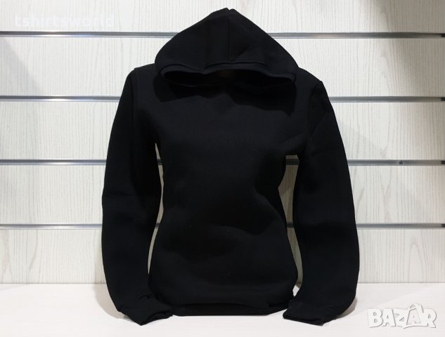 Нов дамски черен суичър с качулка и джобчета, снимка 3 - Суичъри - 34656373