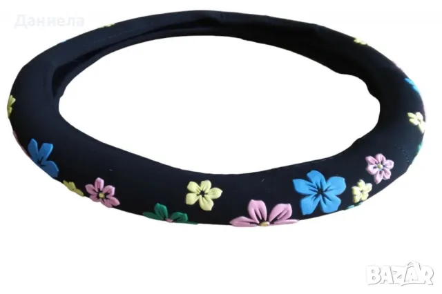 Дамски калъф за волан – Черно кадифе с апликации цветя, снимка 5 - Други стоки за дома - 48996143