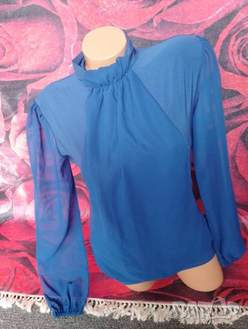 Турско синя официална блуза С/М, снимка 5 - Блузи с дълъг ръкав и пуловери - 41375568