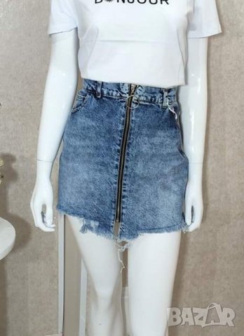 Хит модел-дънкова пола с цип