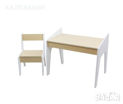 Детска Учебна Маса и Столче, Комплект от Дърво, Бюро за Учене, Рисуване, Писане - Yellow/White