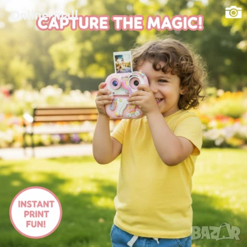 Детска мини камера с моментален печат – Еднорог, Digital Mini Print Camera с термо принтер, снимка 3 - Фотоапарати - 53244138