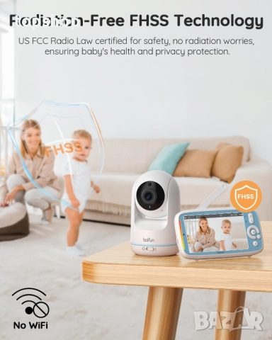 Видео бебефон BOIFUN VB805 с 300 метра обхват, 5 инча, IPS, без Wi-Fi 360° PTZ  камера, VOX..., снимка 4 - Бебефони - 52017458