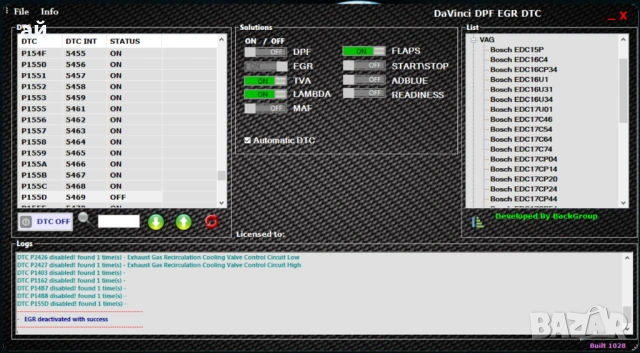 Davinci  - Софтуер за премахване на DPF EGR LAMBDA Adblue Swirl flaps, снимка 3 - Аксесоари и консумативи - 36882216