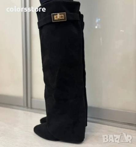 Ботуши на платформа - черен велур - K-40 