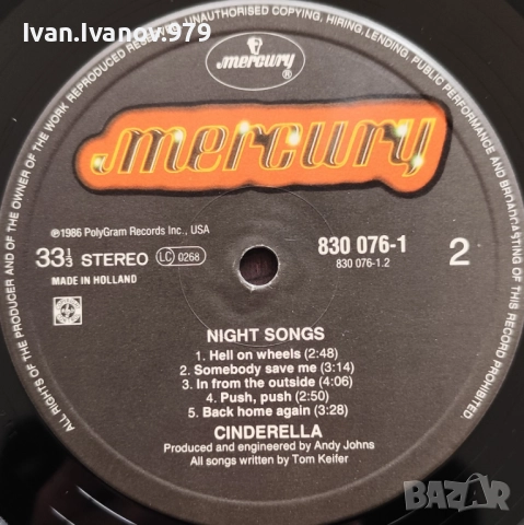 Vinyl (Cinderella - Night Songs), снимка 3 - Грамофонни плочи - 51850510