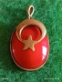 Сребърен медальон с позлата изобразяващ Турското знаме с червен Корал 51825, снимка 2