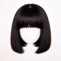 Естествена перука коса 25,4 см дължина черна с бретон 150% плътност, снимка 1