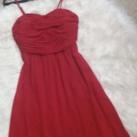 Червена рокля с тънки презрамки  - шифон , снимка 1 - Рокли - 41893179
