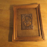 Старинна медна икона на Исус Христос  върху платно и солидна дървена рамка - притежавакте тази икона, снимка 4 - Икони - 36331732