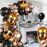 Нови 86 части Хелоуин Комплект Балони Черни, Златни с Дизайн на Скелет, снимка 2 - Други - 42699301