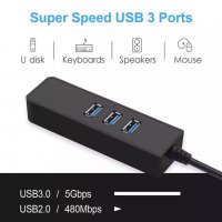 USB HUB с 3 USB 3.0 порта и  Realtek Gbit LAN RJ45, снимка 3 - Мрежови адаптери - 39232546