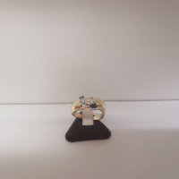 Златен пръстен с циркони и аквамарин , снимка 2 - Пръстени - 39662688