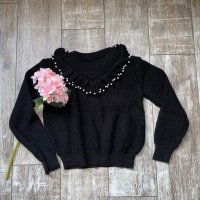 Кокетен елегантен  черен пуловер с перли , снимка 9 - Блузи с дълъг ръкав и пуловери - 38749652