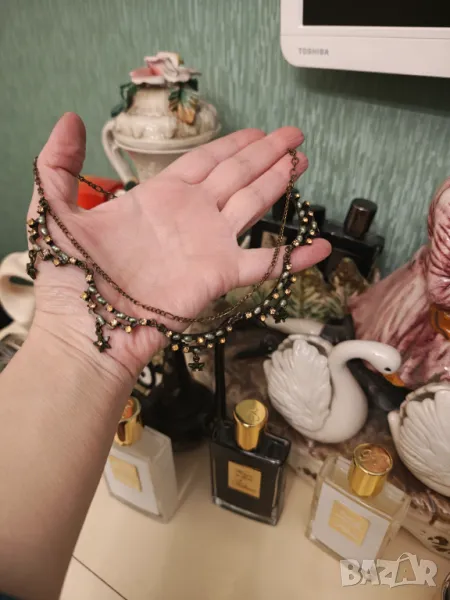 Старо колие месинг с перлички и цитрини, снимка 1