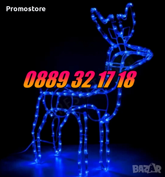 Коледен светещ елен, коледна украса, синя светлина, снимка 1