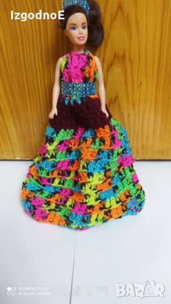 Разкошна плетена рокля за барби + подарък кукла, снимка 1