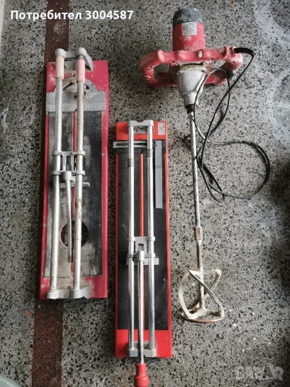 Продавам строителен миксер с два броя машини за рязане на плочки, снимка 1