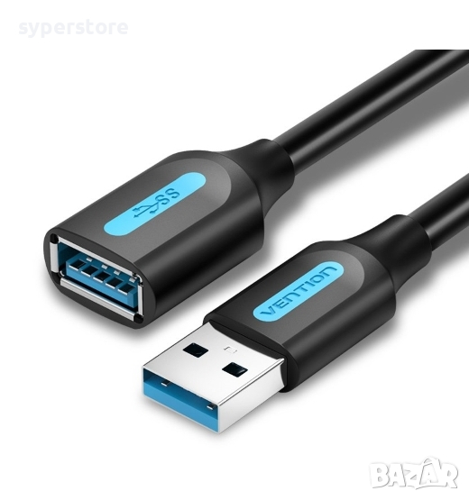 Кабел USB3.0 Мъжко - Женско 1.5m 5Gb/s Черен Vention CBHBG Cable USB - USB M/M, снимка 1