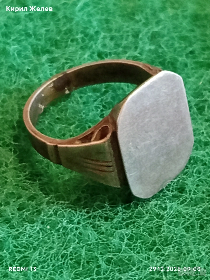 Винтидж сребърен пръстен масивен тип сигнет Английски стил 51798, снимка 1