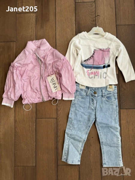 Сладурски комплект от три части с яке и дънки за момиче 1-5г, снимка 1
