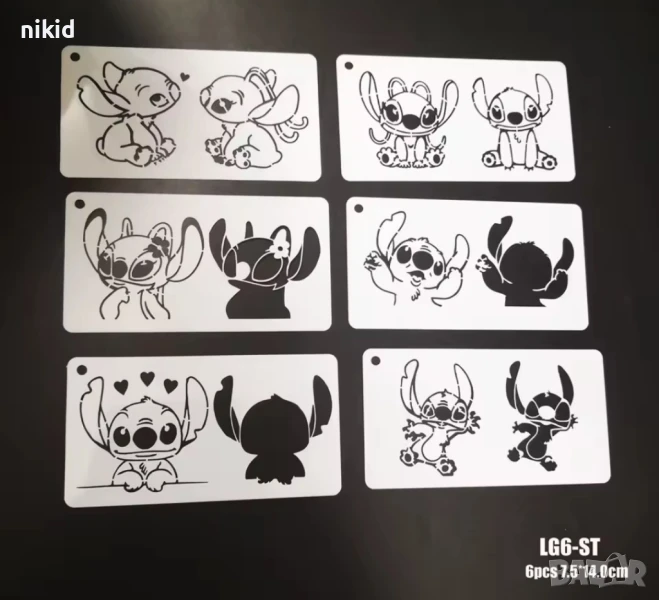 6 бр Стич Stitch Lilo стенсил шаблон декор сладки тесто Scrapbooking, снимка 1