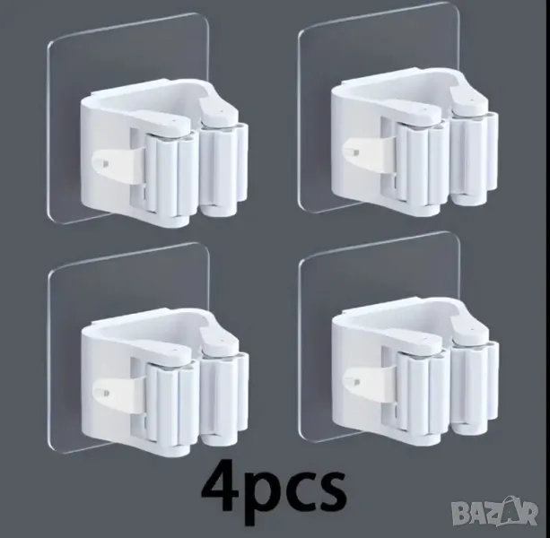 Държачи за Моп и Метла PANLYNNER – 4 бр. Самозалепващи Стенни Органайзери Без Пробиване Универсални!, снимка 1