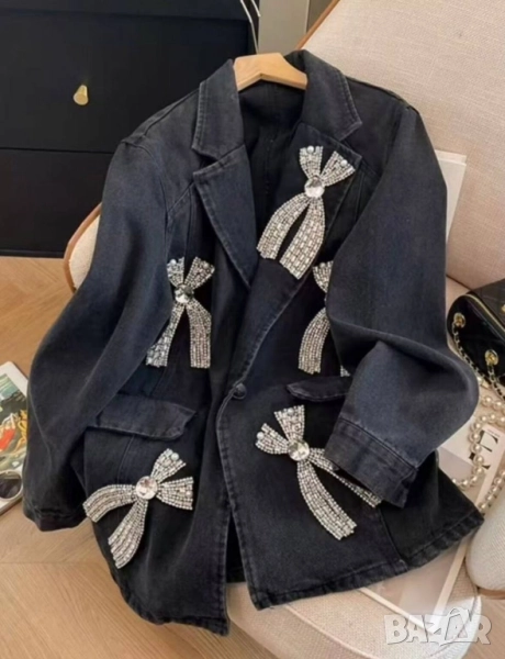 дънкови сака с ефектни панделки , снимка 1