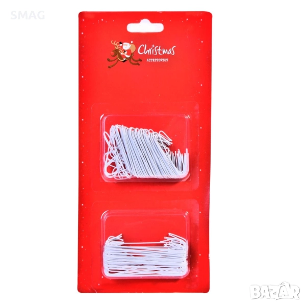 Коледни метални кукички за играчки, бели – комплект 150 бр._1081813, снимка 1