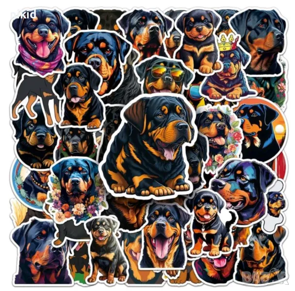 50 бр Куче кучета Ротвайлер самозалепващи лепенки стикери за украса декор картонена торта , снимка 1