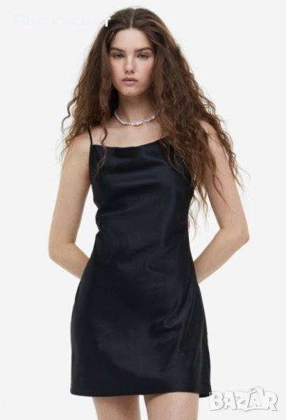 Къса черна сатенена рокля HM Divided, XS, нова, снимка 1