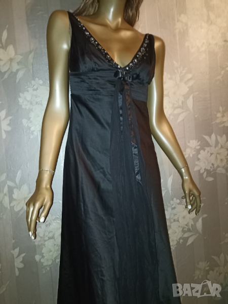 Черна сатенена рокля до коляното ХС,С, снимка 1