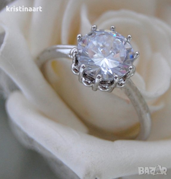 Пръстен от стомана и бял кристал *Годеж*, снимка 1