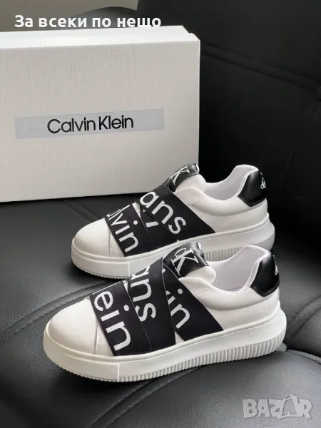 Calvin Klein Дамски Бели Маратонки С Черен Акцент👟Дамски Спортни Обувки Келвин Клайн Код E251, снимка 1
