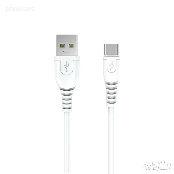 USB кабел USB A към Type C, 6A, 1m, Бял, снимка 1