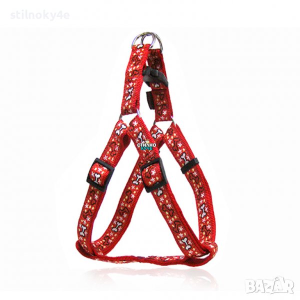 Кучешки нагръдник в червен цвят и принт на кокалчета Кучешки нагръдници Нагръдник за куче, снимка 1