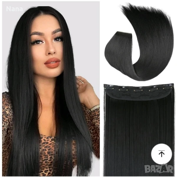 Черни треси екстеншън синтетичен косъм. Дължина 60см,грамаж 100гр. Цена за 1 брой треса 40лв., снимка 1