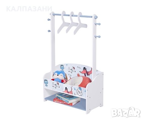 Стойка за Детски Дрехи от Дърво с Рафтове за Съхранение, Закачалка със Странични Куки, Открит Гардер, снимка 1