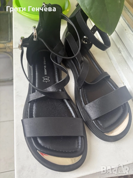 Дамски черни сандали номер 38 естествена кожа, снимка 1