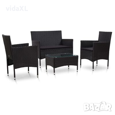 vidaXL Градински комплект с възглавници, 4 части, полиратан, черен(SKU:45813, снимка 1