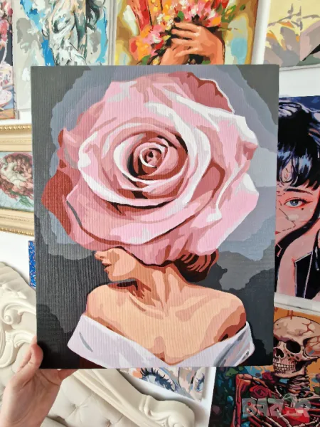 Красива Рисувана Картина - "Разпъпила Роза", снимка 1