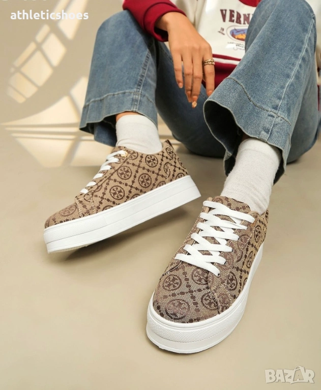 Дамски маратонки на платформа в бежово, снимка 1